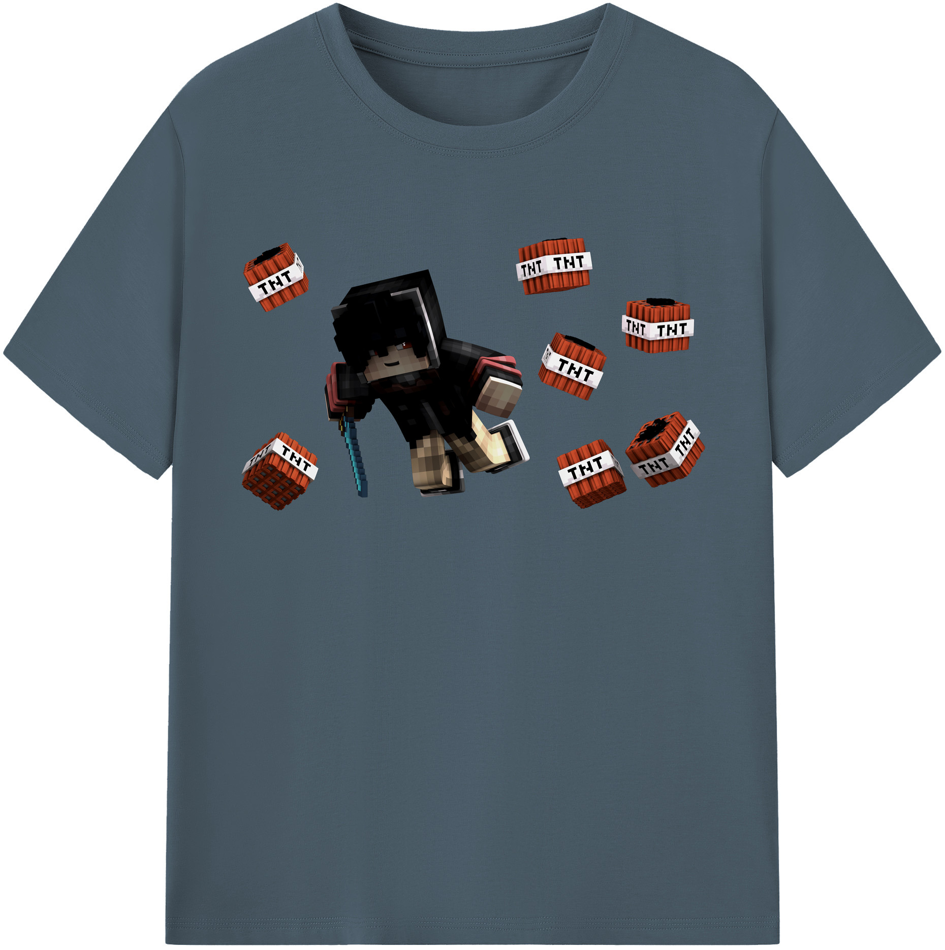 （画像用） マインクラフト ブロックの世界 Minecraft MC Block world 綿100％半袖Tシャツ（フロントプリント）